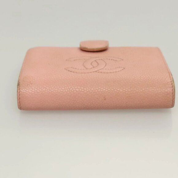 CHANEL Grained Calf Skin COCO Mark Bifold Wallet Pink Gold CC Auth am8671 - Picture 6 of 16